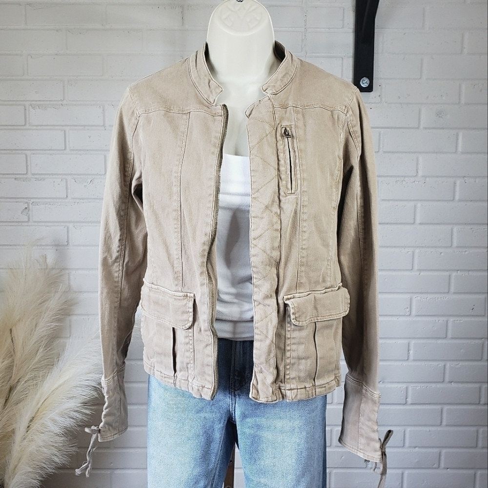 BKE Washed Tan Lace Up Cuffa Utility Jacket size Xtra Small